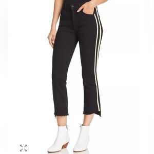 MOTHER Black Guilty Racer Strip Insider Crop Step Fray Hem Jeans Pants Sz. 28